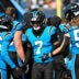 Oct 26, 2025; Charlotte, North Carolina, USA; Carolina Panthers safety Tre'von Moehrig (7) runs on to the field before the game at Bank of America Stadium.