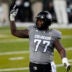 Nov 1, 2025; Boulder, Colorado, USA; Colorado Buffaloes offensive lineman Jordan Seaton (77) reacts to a penalty called during the second quarter against the Arizona Wildcats at Folsom Field.