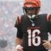 Bengals Joe Flacco (16) enters the field before their game against the Bears at Paycor Stadium on Sunday November 2, 2025.