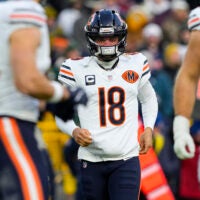 Dec 7, 2025; Green Bay, Wisconsin, USA; Chicago Bears quarterback Caleb Williams (18) during the game against the Green Bay Packers at Lambeau Field.