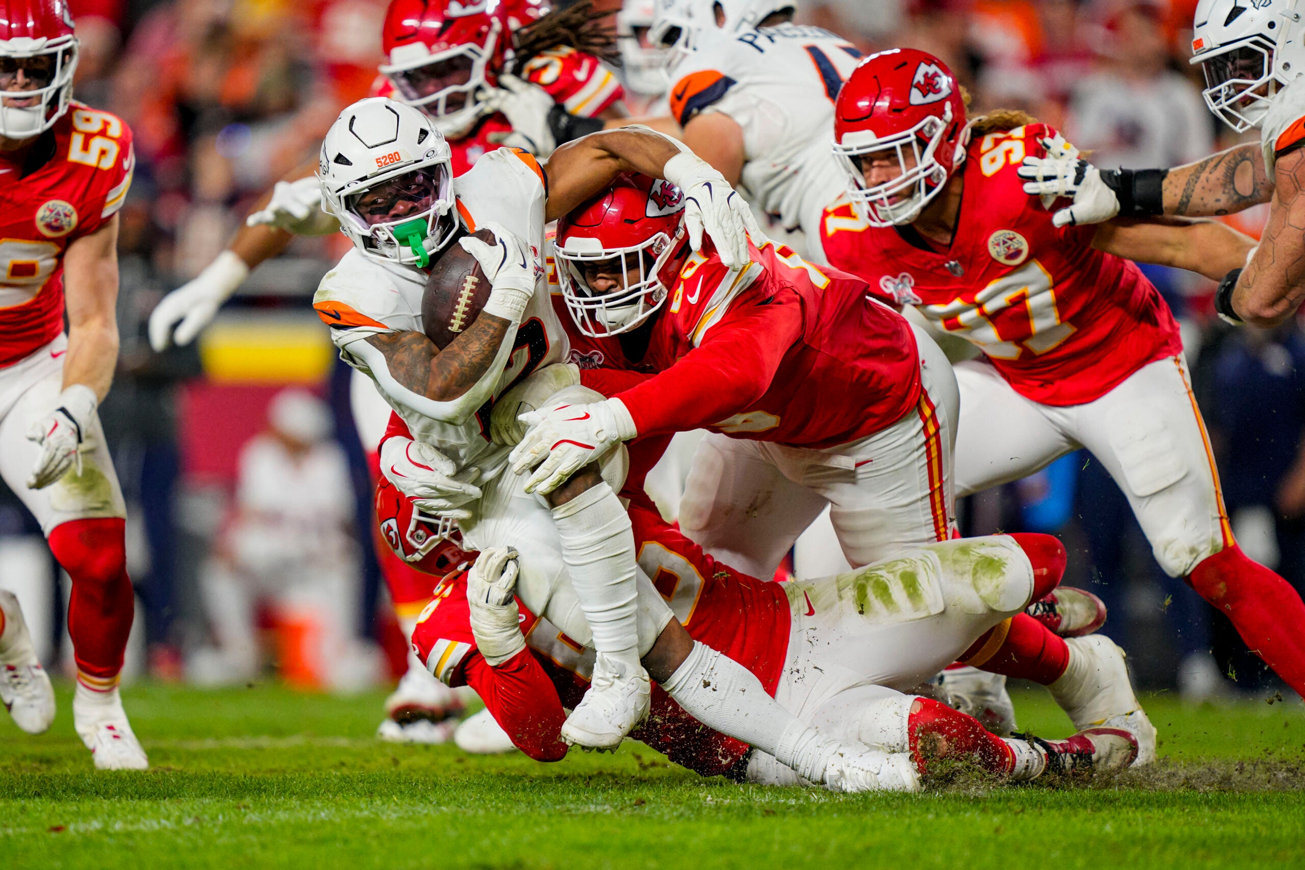 Denver Broncos Kansas City Chiefs defensive end George Karlaftis