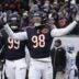 Jan 4, 2026; Chicago, Illinois, USA; Chicago Bears defensive end Montez Sweat (98) celebrates after a sack against the Detroit Lions during the first half at Soldier Field.