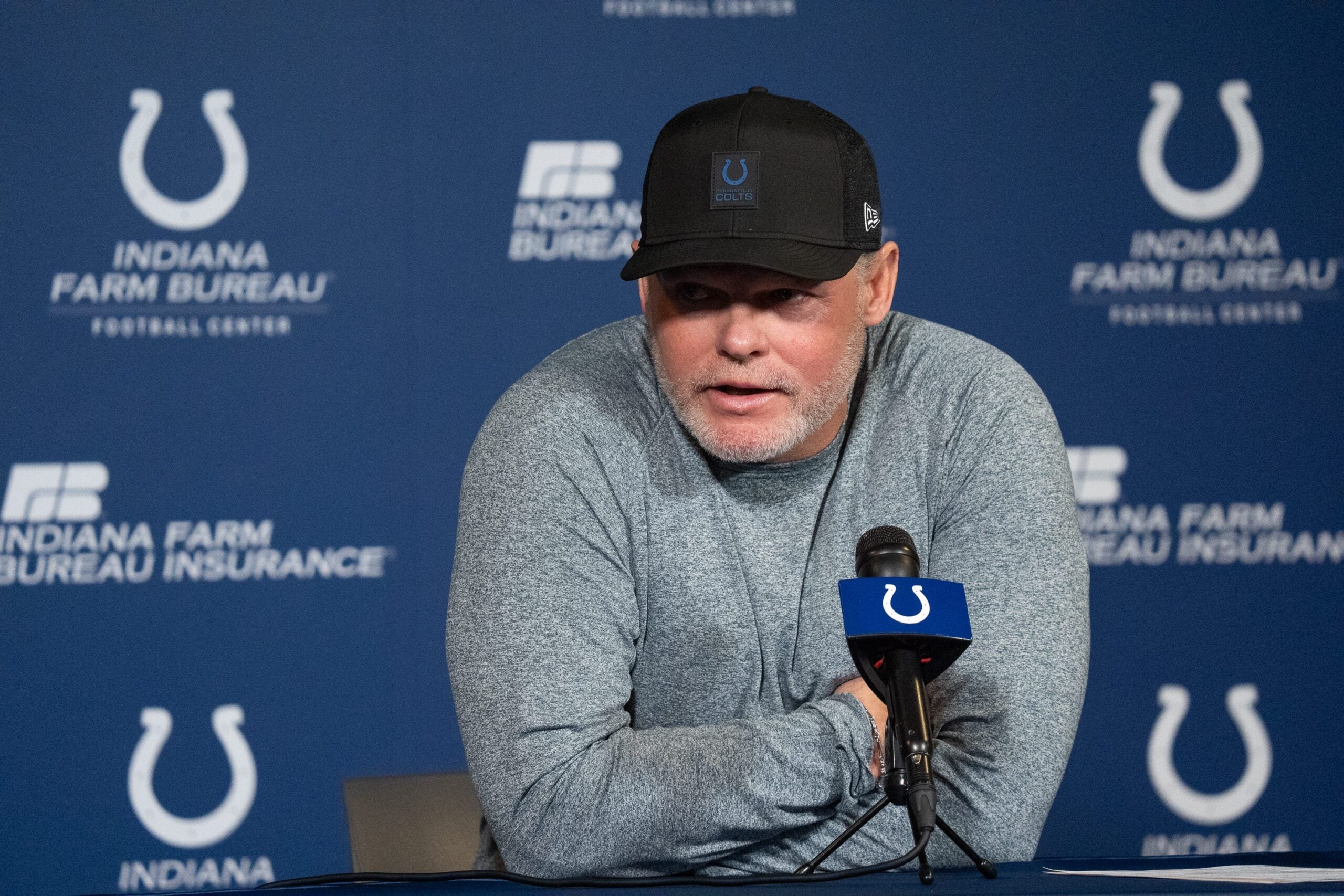 Indianapolis Colts General Manager Chris Ballard speaks with media Thursday, Jan. 8, 2026, at the Colts practice facility in Indianapolis.
