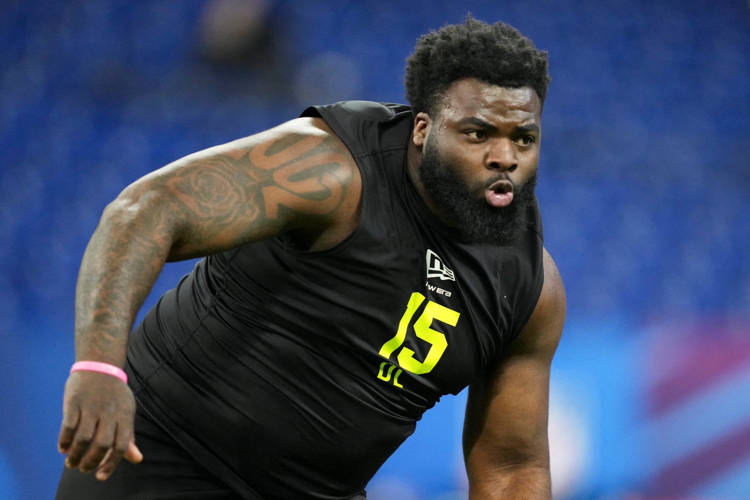 Feb 26, 2026; Indianapolis, IN, USA; Texas Tech defensive lineman Lee Hunter (DL15) during the NFL Scouting Combine at Lucas Oil Stadium.