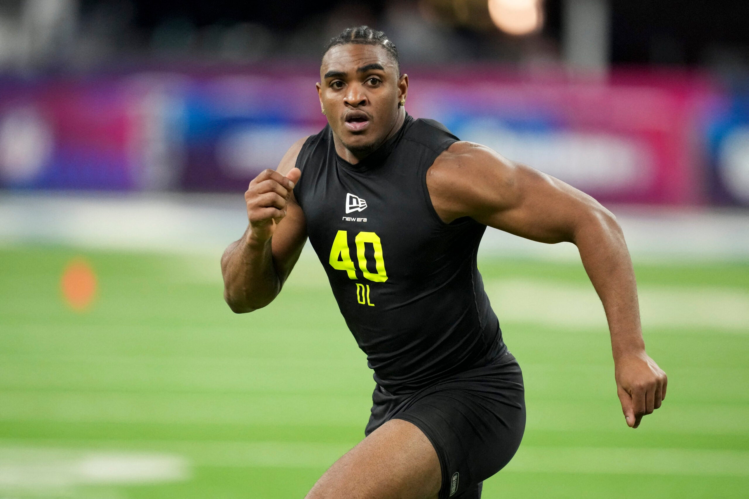 Feb 26, 2026; Indianapolis, IN, USA; Texas Tech defensive lineman Romello Height (DL40) during the NFL Scouting Combine at Lucas Oil Stadium.