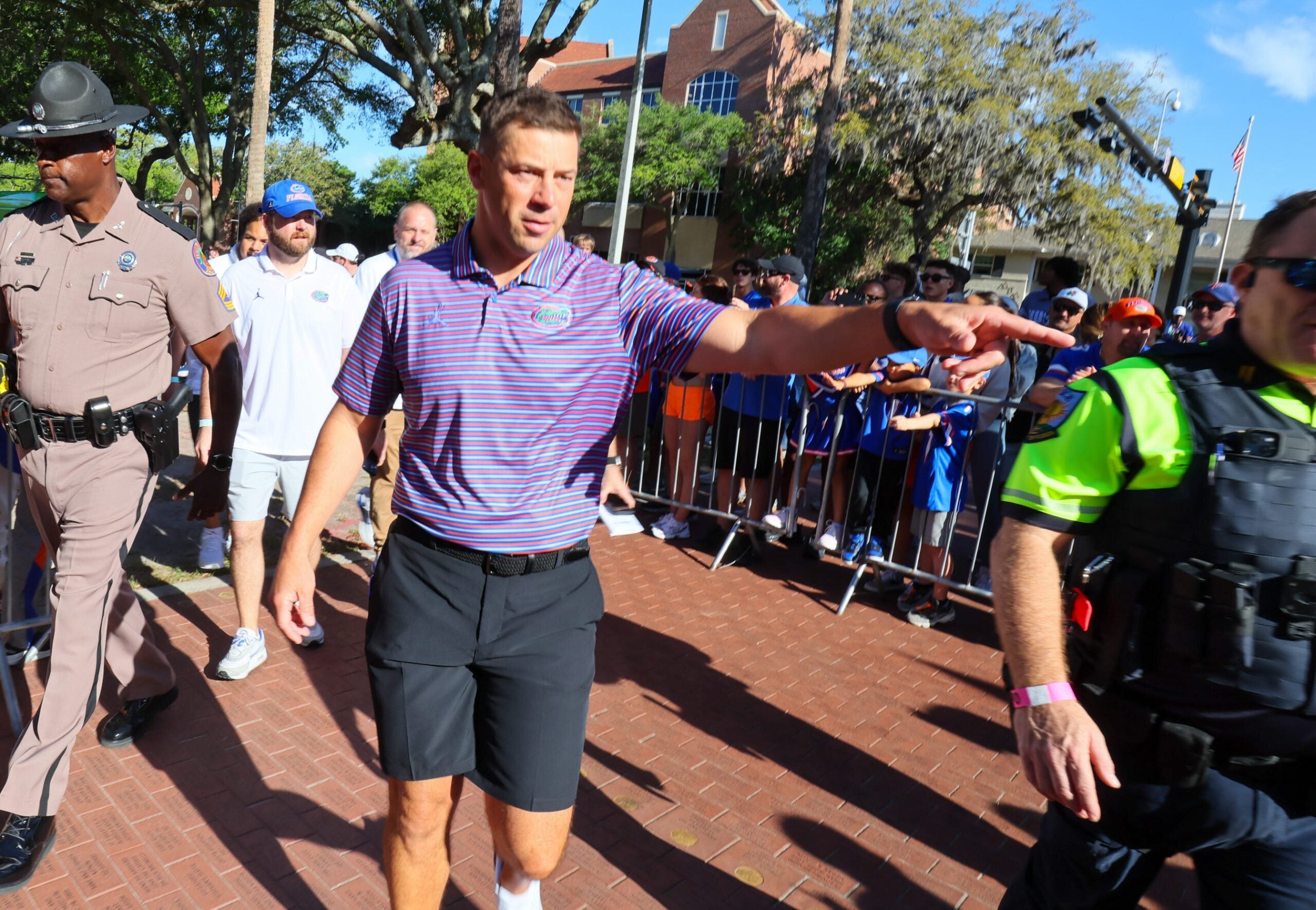 Florida Head Coach Jon Sumrall greats fans as he heads to the locker room during Gator Walk before the Orange and Blue game at Steve Spurrier Field at Ben Hill Griffin Stadium in Gainesville, FL on Saturday, April 11, 2026.