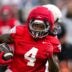Wide receiver Jeremiah Smith (4) runs the ball during the Ohio State football spring game at Ohio Stadium on Saturday, April 18, 2026 in Columbus, Ohio.
