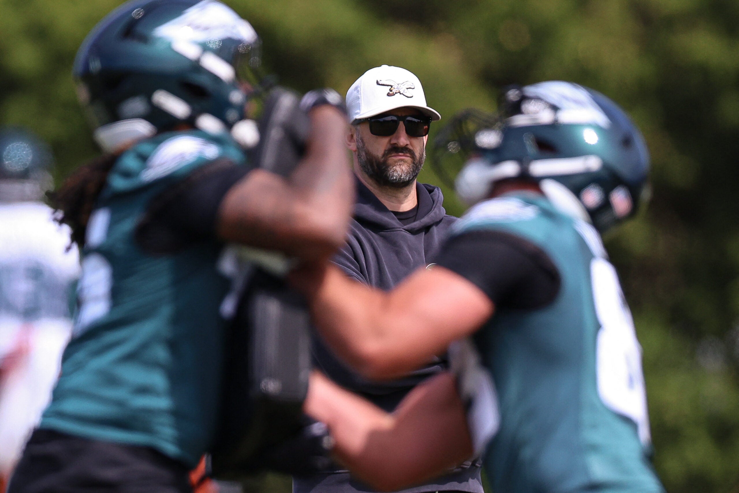 May 1, 2026; Philadelphia, PA, USA; Philadelphia Eagles head coach Nick Sirianni looks on during rookie minicamp at NovaCare Complex.