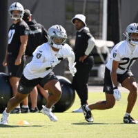 Las Vegas Raiders free safety Treydan Stukes Dalton Johnson Isaiah pola-mao training camp position battle 2026