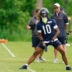 Jun 9, 2026; Lake Forest, IL, USA; Chicago Bears wide receiver Luther Burden III (10) warms up during Chicago Bears Minicamp at Halas Hall.