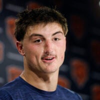 Jun 9, 2026; Lake Forest, IL, USA; Chicago Bears tight end Colston Loveland speaks during Minicamp at Halas Hall.