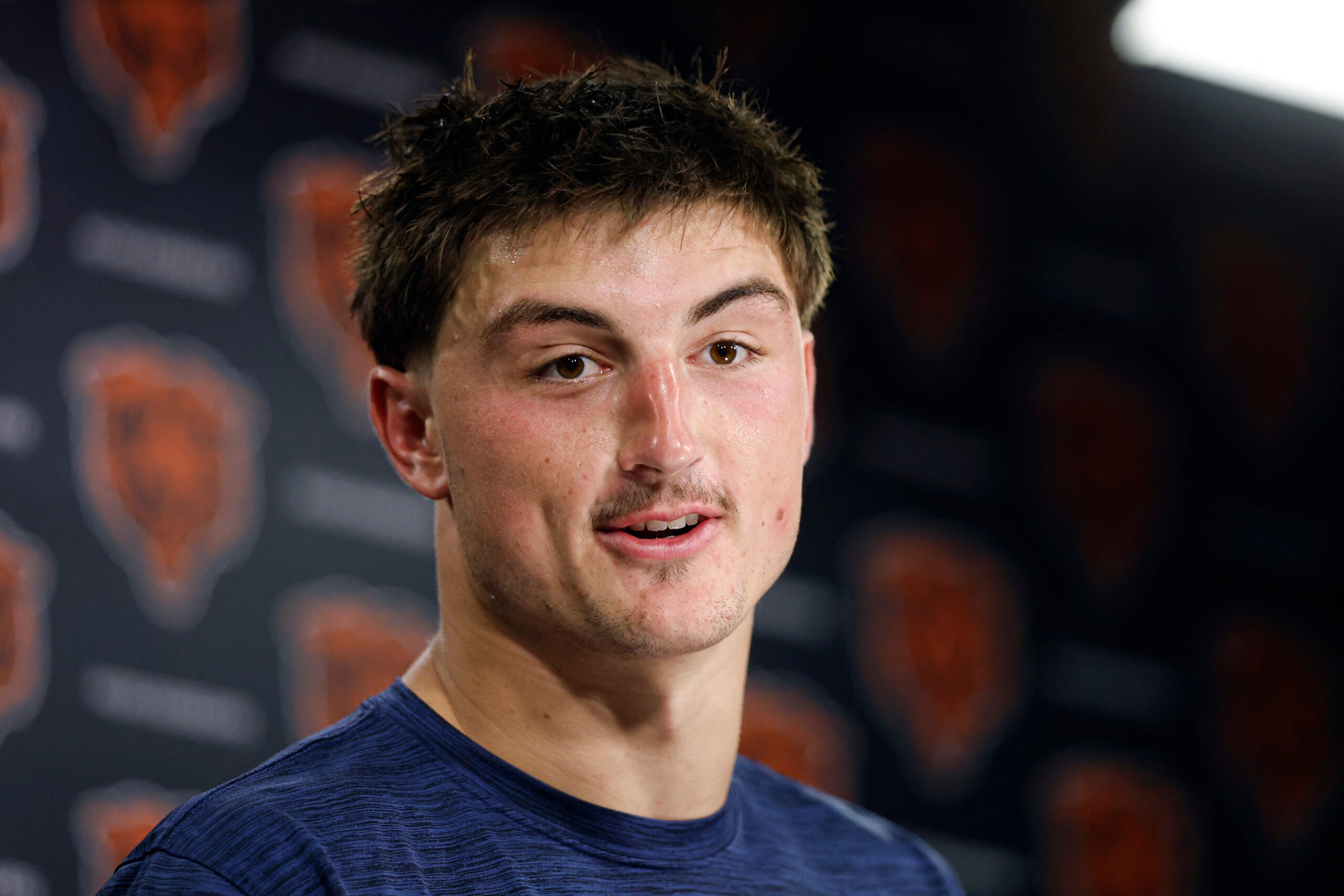 Jun 9, 2026; Lake Forest, IL, USA; Chicago Bears tight end Colston Loveland speaks during Minicamp at Halas Hall.