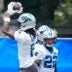 Jun 9, 2026; Charlotte, NC, USA; Carolina Panthers cornerback Jaycee Horn (8) goes up for a catch during the first day of mini camp at Bank of America Stadium practice facility.