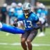 Jun 9, 2026; Charlotte, NC, USA; Carolina Panthers wide receiver John Metchie III (13) practices and avoidance drill during the first day of mini camp at Bank of America Stadium practice facility.