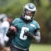 Jun 10, 2026; Philadelphia, PA, USA; Philadelphia Eagles running back Tank Bigsby (8) during minicamp at Jefferson Health Training Complex.
