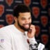 Jun 11, 2026; Lake Forest, IL, USA; Chicago Bears quarterback Caleb Williams (18) speaks during Minicamp at Halas Hall.
