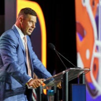 Jul 22, 2026; Tampa, FL, USA; Florida Gators head coach Jon Sumrall speaks to the press during SEC Football Kickoff Media Day at the Tampa Marriott.