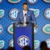 Jul 22, 2026; Tampa, FL, USA; Florida Gators head coach Jon Sumrall speaks to the press during SEC Football Kickoff Media Day at the Tampa Marriott.