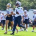 Jul 25, 2026; Foxborough, MA, USA; New England Patriots wide receiver A.J. Brown (1) works out at training camp at Gillette Stadium.