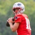 Jul 28, 2026; Foxborough, MA, USA; New England Patriots quarterback Drake Maye (10) throws a pass during training camp at Gillette Stadium.