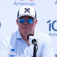 Jul 28, 2026; Oxnard, CA, USA; Dallas Cowboys executive vice president Stephen Jones at training camp opening press conference at River Ridge Playing Fields.