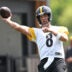 Jul 29, 2026; Latrobe, PA, USA; Pittsburgh Steelers quarterback Aaron Rodgers (8) throws a pass during a practice session at Saint Vincent College.