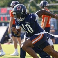 Jul 29, 2026; Lake Forest, IL, USA; Chicago Bears wide receiver Luther Burden III (10) runs on the field during Training Camp at Halas Hall.