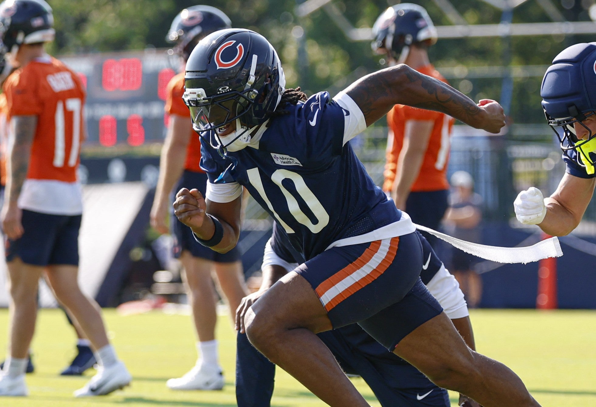 Jul 29, 2026; Lake Forest, IL, USA; Chicago Bears wide receiver Luther Burden III (10) runs on the field during Training Camp at Halas Hall.