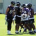 Jul 30, 2026; Owings Mills, MD, USA; Baltimore Ravens quarterback Lamar Jackson (8) calls plays during practice at Under Armour Peformance Center.