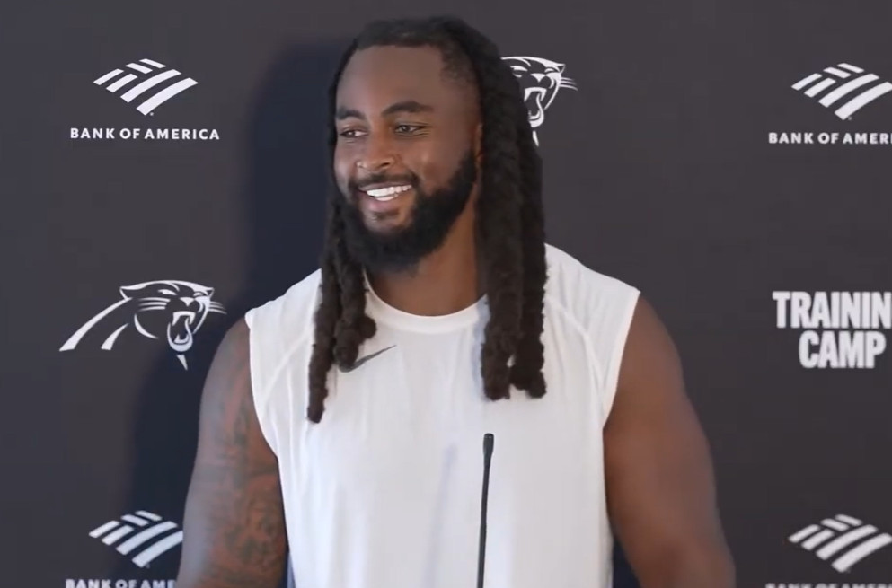 Carolina Panthers outside linebacker Pat Jones II speaks to the media following Friday's practice.