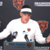 Chicago Bears defensive coordinator Dennis Allen speaks with reporters ahead of the first training camp practice.