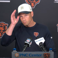 Chicago Bears head coach Ben Johnson speaks with reporters ahead of Friday's training camp practice.