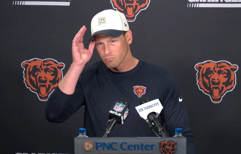 Chicago Bears head coach Ben Johnson speaks with reporters ahead of Friday's training camp practice.