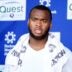 New York Giants offensive tackle Evan Neal talks to reporters after the organized team activities (OTA's) at the Giants training center on Wednesday, May 31, 2023, in East Rutherford.