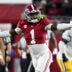 Nov 4, 2023; Tuscaloosa, Alabama, USA; Alabama Crimson Tide defensive back Kool-Aid McKinstry (1) celebrates after a missed field goal by LSU at Bryant-Denny Stadium.