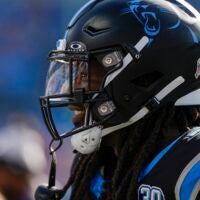 Nov 24, 2024; Charlotte, North Carolina, USA; Carolina Panthers linebacker Jadeveon Clowney (7) during the first quarter against the Kansas City Chiefs at Bank of America Stadium.