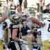 Notre Dame Fighting Irish tight end Cooper Flanagan (87) and Notre Dame Fighting Irish tight end Kevin Bauman (84) celebrates in front of Purdue Boilermakers defensive back Dillon Thieneman (31) after a Notre Dame Fighting Irish touchdown Saturday, Sept. 14, 2024, during the NCAA football game at Ross-Ade Stadium in West Lafayette, Ind. Notre Dame Fighting Irish won 66-7.