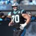 Dec 22, 2024; Charlotte, North Carolina, USA; Carolina Panthers guard Brady Christensen (70) takes the field during the first quarter against the Arizona Cardinals at Bank of America Stadium.