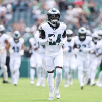 Aug 16, 2025; Philadelphia, Pennsylvania, USA; Philadelphia Eagles safety Andrew Mukuba (24) in a game against the Cleveland Browns at Lincoln Financial Field.