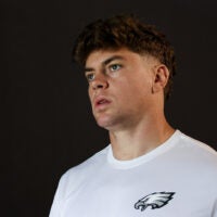Sep 21, 2025; Philadelphia, Pennsylvania, USA; Philadelphia Eagles cornerback Cooper Dejean walks out of the tunnel for warm ups against the Los Angeles Rams at Lincoln Financial Field.