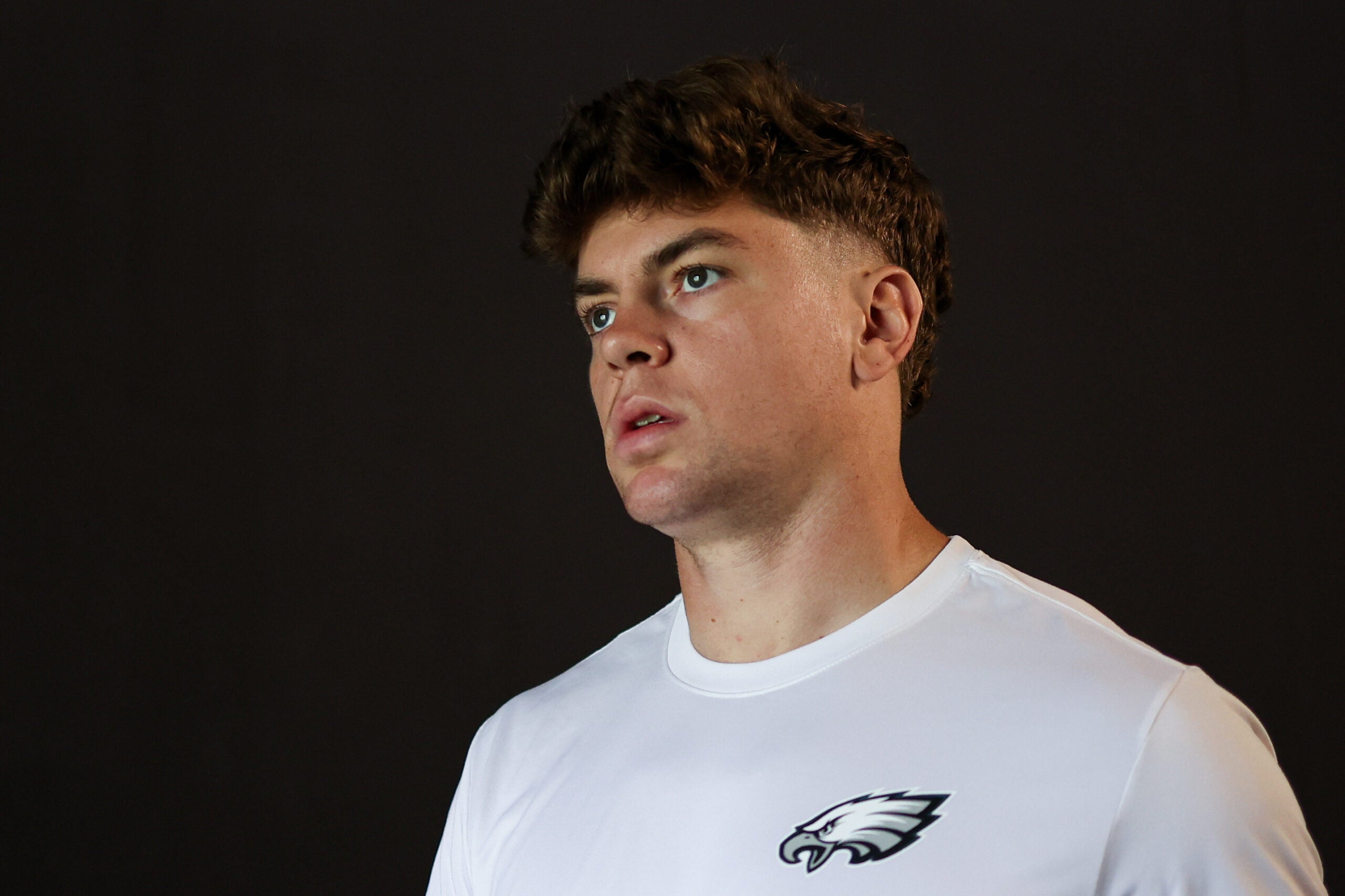 Sep 21, 2025; Philadelphia, Pennsylvania, USA; Philadelphia Eagles cornerback Cooper Dejean walks out of the tunnel for warm ups against the Los Angeles Rams at Lincoln Financial Field.