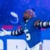New York Giants linebacker Kayvon Thibodeaux (5) runs out of the tunnel during a Thursday Night Football game between the New York Giants and the Philadelphia Eagles at MetLife Stadium in East Rutherford on Oct. 9, 2025.