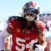 Oct 12, 2025; Tampa, Florida, USA; San Francisco 49ers middle linebacker Fred Warner (54) warms up before a game against the Tampa Bay Buccaneers at Raymond James Stadium.