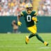 Oct 12, 2025; Green Bay, Wisconsin, USA; Green Bay Packers wide receiver Matthew Golden (0) runs with the ball during the first quarter against the Cincinnati Bengals at Lambeau Field.