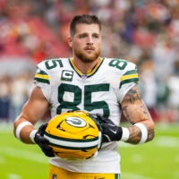 Oct 19, 2025; Glendale, Arizona, USA; Green Bay Packers tight end Tucker Kraft (85) against the Arizona Cardinals at State Farm Stadium.
