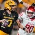 ASU Sun Devils quarterback Sam Leavitt (10) scrambles away from Houston Cougars defensive lineman Eddie Walls III (90) at Mountain America Stadium in Tempe on Oct. 25, 2025.