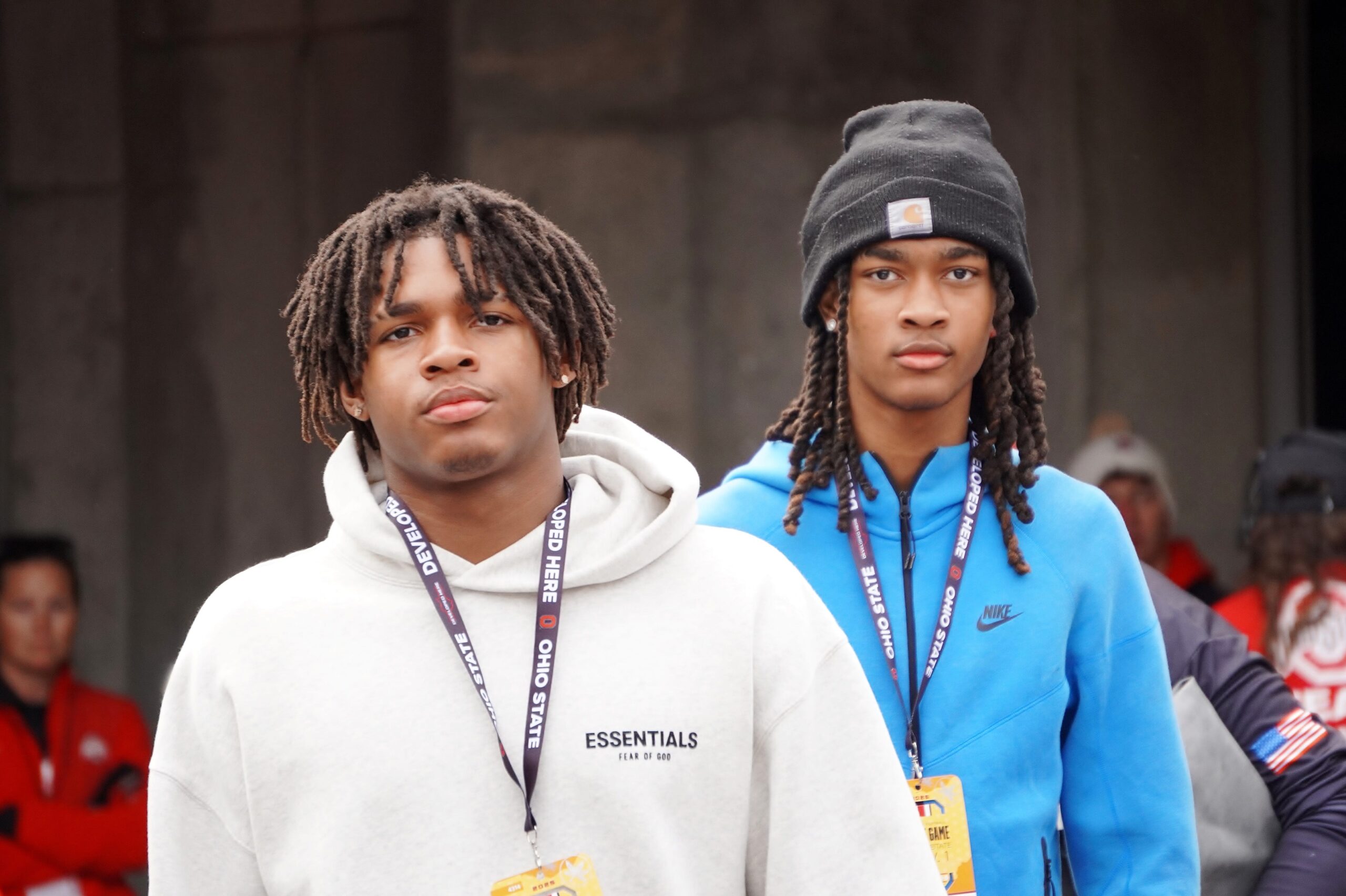 Bollingbrook defensive lineman Darieon Prescott (left) attends the Ohio State football game against Penn State at Ohio Stadium on Nov. 1, 2025.