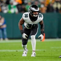 Nov 10, 2025; Green Bay, Wisconsin, USA; Philadelphia Eagles linebacker Jihaad Campbell (30) during the game against the Green Bay Packers at Lambeau Field.