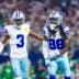 Nov 23, 2025; Arlington, Texas, USA; Dallas Cowboys wide receiver George Pickens (3) and Dallas Cowboys wide receiver CeeDee Lamb (88) react during the game against the Philadelphia Eagles at AT&T Stadium.