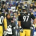 Nov 30, 2025; Pittsburgh, Pennsylvania, USA; Pittsburgh Steelers defensive tackle Cameron Heyward (97) looks on during the first quarter against the Buffalo Bills at Acrisure Stadium.
